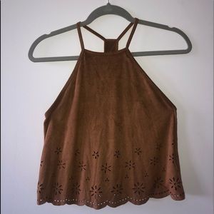 brown suede crop top